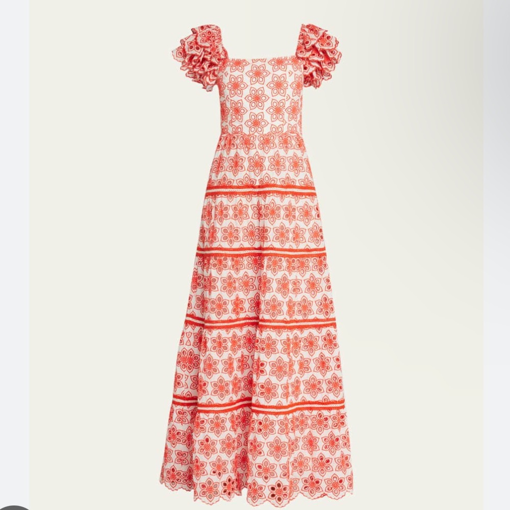 NWOT Alice & Olivia size 8 Tawny eyelet tiered Maxi Dress pattern embroidered